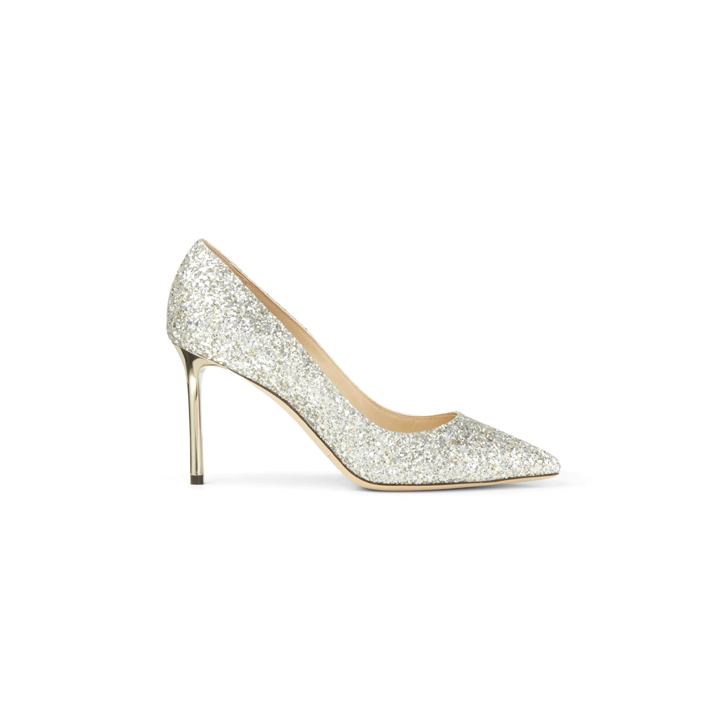 Ji*y Ch* romy 85 champagne coarse glitter fabric pointy toe pumps romy85cgf